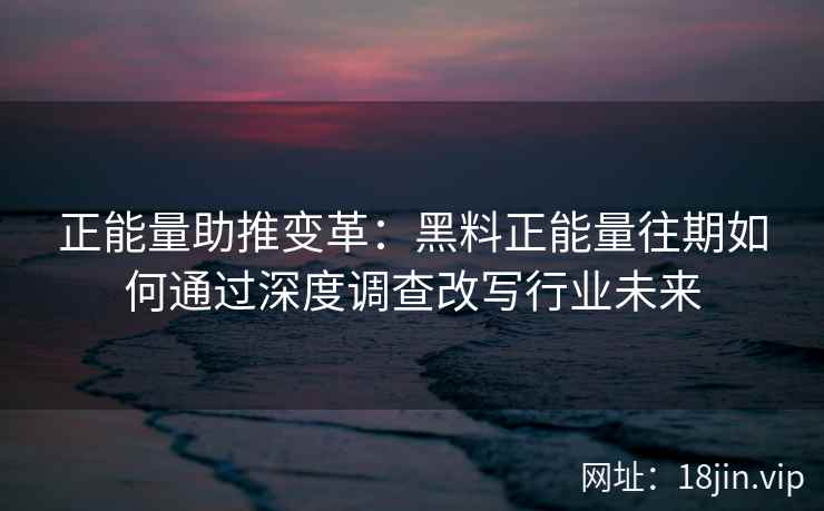正能量助推变革：黑料正能量往期如何通过深度调查改写行业未来